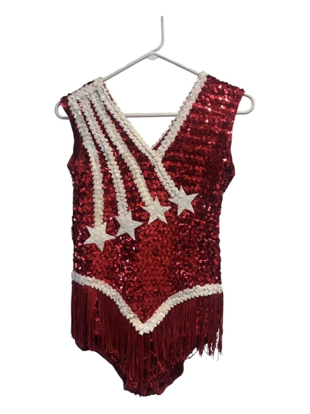 Red Sequin Star Fringe Dance Costume Leotard